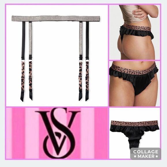 BODY BY VICTORIA'S SECRET Silk Ruffle High-Leg Thong & Shine Strap Garter Belt BODY BY VICTORIA'S SECRET Silk Ruffle High-Leg Thong & Shine Strap Garter Belt